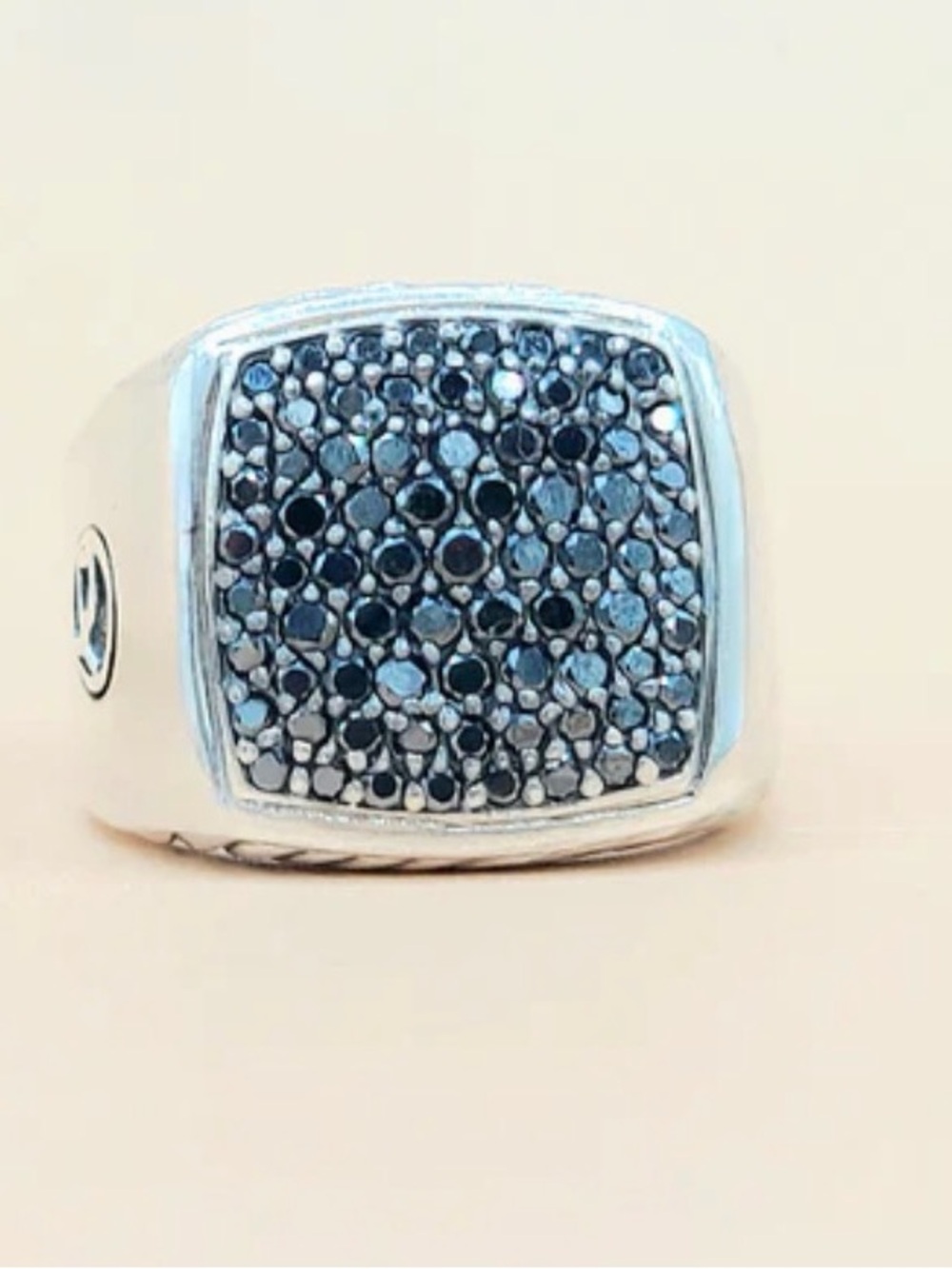 David Yurman Signet Ring In Sterling Silver With Black Diamonds
